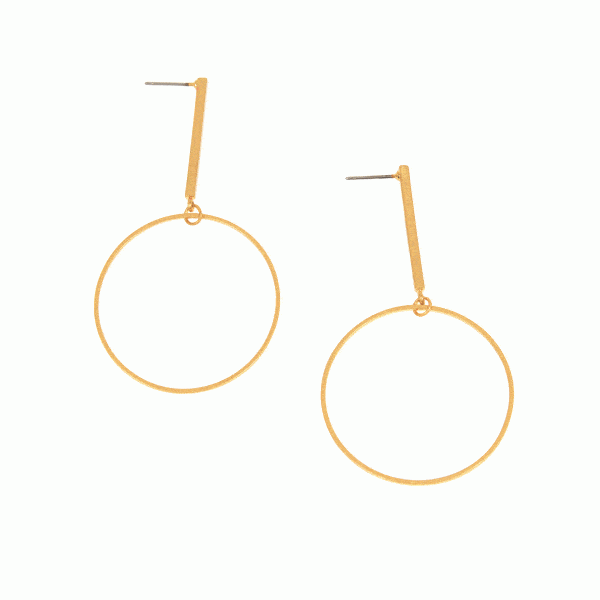 Gold Bar Drop Hoop Post Earring